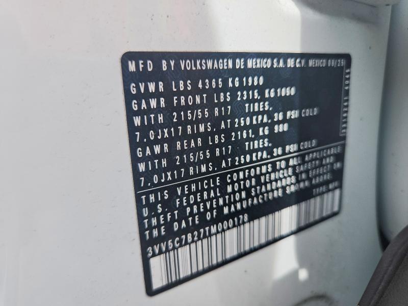 2026 Volkswagen Taos მანქანა იყიდება აუქციონზე, vin: 3VV5C7B27TM000178, აუქციონის ნომერი: 61685896