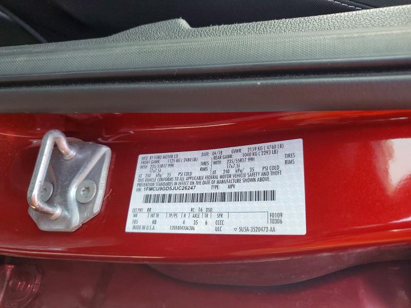 2018 Ford Escape მანქანა იყიდება აუქციონზე, vin: 1FMCU9GD5JUC26247, აუქციონის ნომერი: 59260346