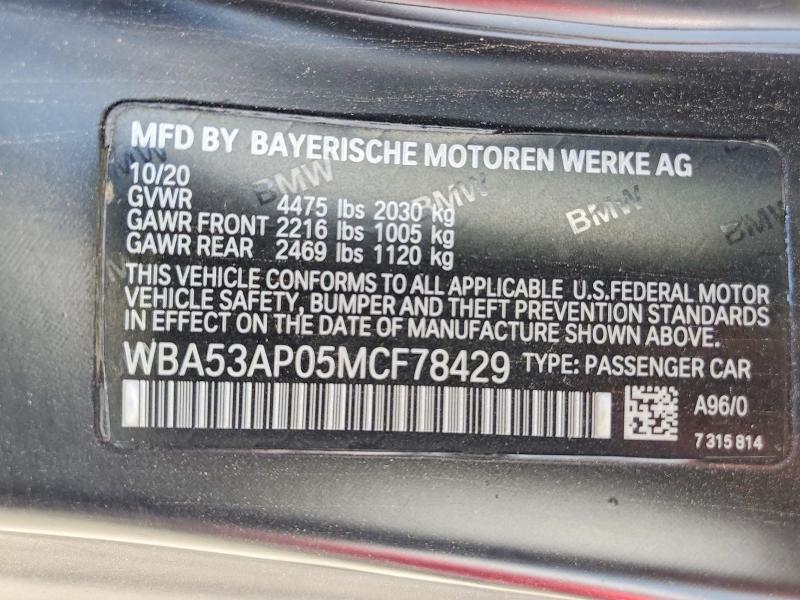 2021 Bmw 430i მანქანა იყიდება აუქციონზე, vin: WBA53AP05MCF78429, აუქციონის ნომერი: 60616536