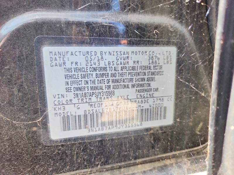 Aukcja sprzedaży 2018 Nissan Sentra, vin: 3N1AB7AP9JY315568, numer aukcji: 62842496