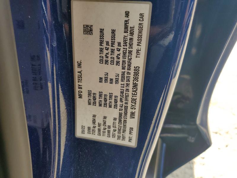 Aukcja sprzedaży 2022 Tesla Model 3, vin: 5YJ3E1EA3NF369885, numer aukcji: 59857166