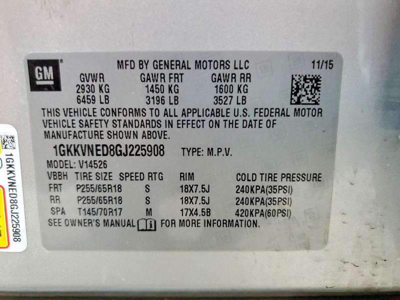 Aukcja sprzedaży 2016 Gmc Acadia, vin: 1GKKVNED8GJ225908, numer aukcji: 62225846