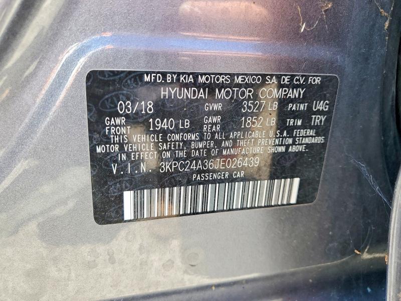 Aukcja sprzedaży 2018 Hyundai Accent, vin: 3KPC24A36JE026439, numer aukcji: 60182786