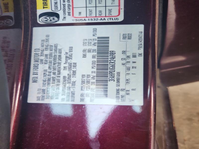 Продажа на аукционе авто 2012 Ford Fusion, vin: 3FAHP0JG6CR246989, номер лота: 63045496