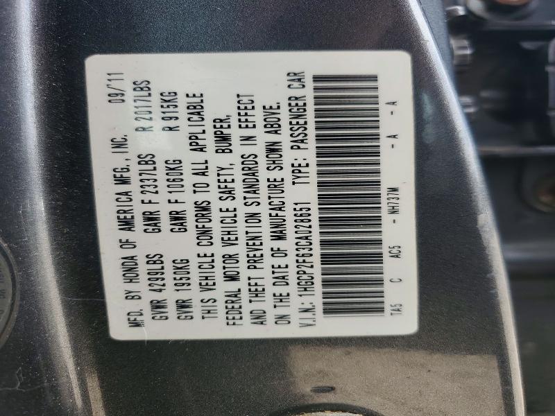 61412166 :رقم المزاد ، 1HGCP2F63CA028651 vin ، 2012 Honda Accord مزاد بيع