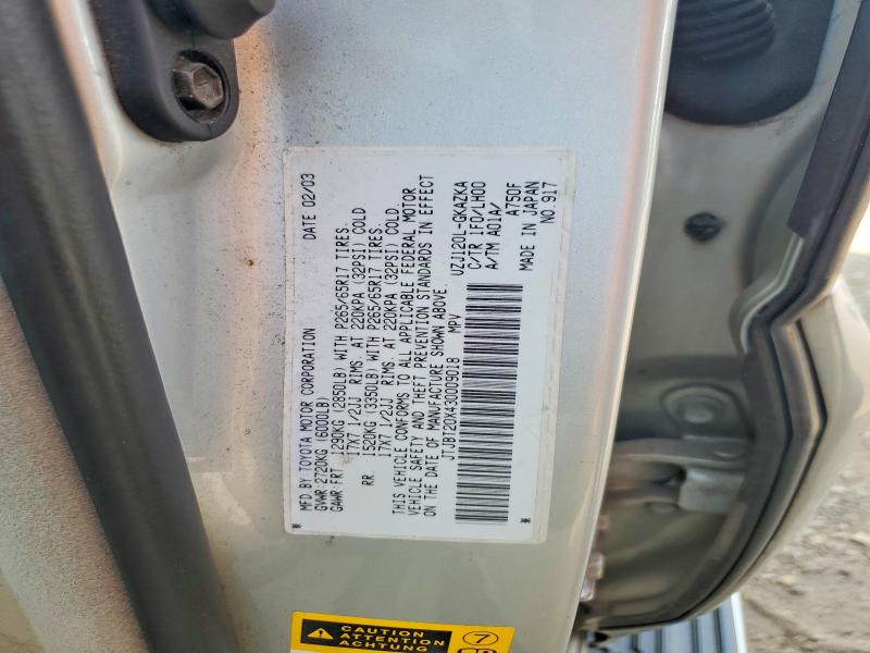 Aukcja sprzedaży 2003 Lexus Gx, vin: JTJBT20X430009018, numer aukcji: 61673316