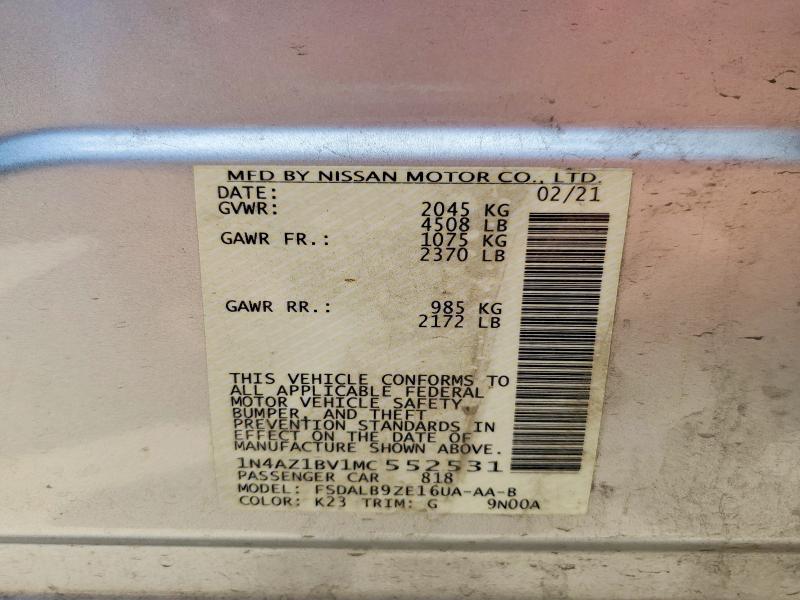 Aukcja sprzedaży 2021 Nissan Leaf, vin: 1N4AZ1BV1MC552531, numer aukcji: 60702876