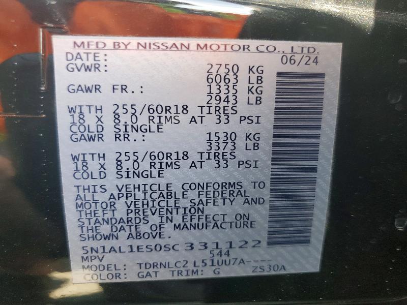 59375636 :رقم المزاد ، 5N1AL1ES0SC331122 vin ، 2025 Infiniti Qx60 مزاد بيع