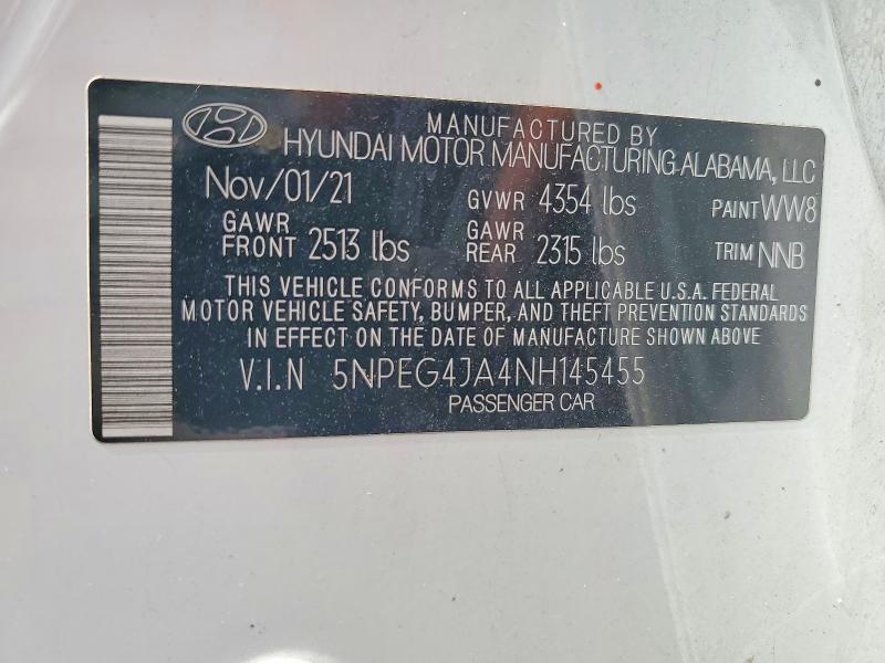 Aukcja sprzedaży 2022 Hyundai Sonata, vin: 5NPEG4JA4NH145455, numer aukcji: 59077446
