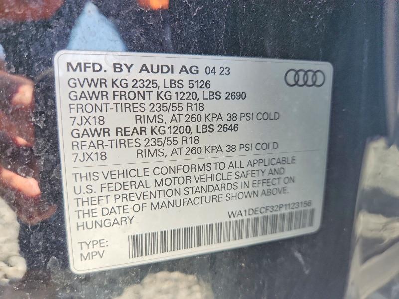 Продаж на аукціоні авто 2023 Audi Q3, vin: WA1DECF32P1123156, номер лоту: 59363476