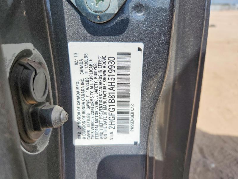 Aukcja sprzedaży 2010 Honda Civic, vin: 2HGFG1B81AH519930, numer aukcji: 59117986