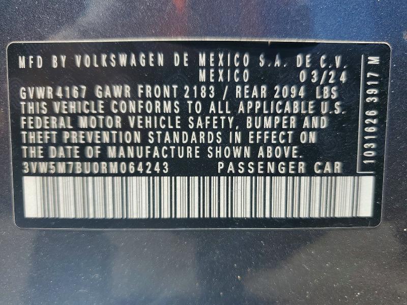 62096226 :رقم المزاد ، 3VW5M7BU0RM064243 vin ، 2024 Volkswagen Jetta مزاد بيع