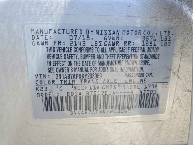 Aukcja sprzedaży 2019 Nissan Sentra, vin: 3N1AB7APXKY203069, numer aukcji: 60043846