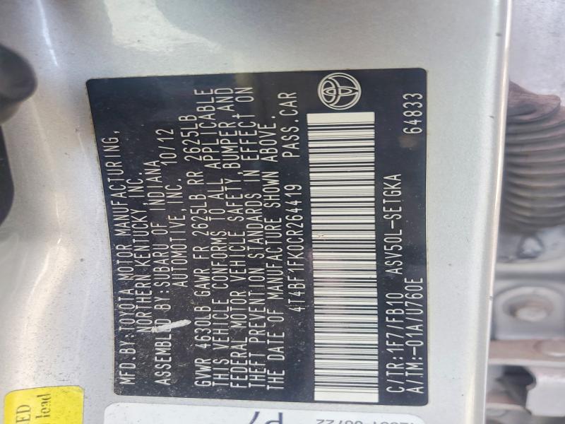 59990596 :رقم المزاد ، 4T4BF1FK0CR264419 vin ، 2012 Toyota Camry مزاد بيع