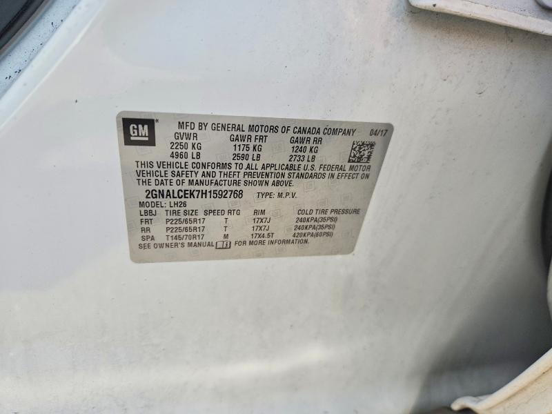 Продажа на аукционе авто 2017 Chevrolet Equinox, vin: 2GNALCEK7H1592768, номер лота: 60565946