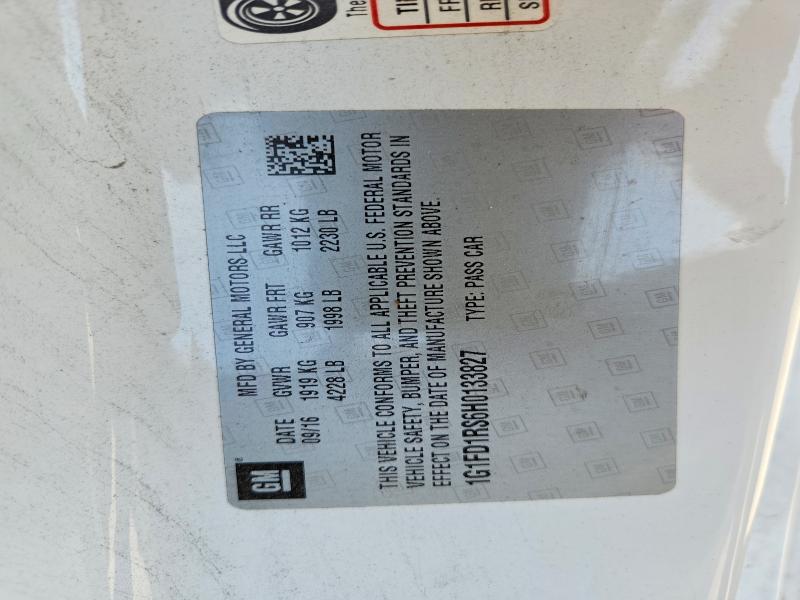 2017 Chevrolet Camaro მანქანა იყიდება აუქციონზე, vin: 1G1FD1RS6H0133827, აუქციონის ნომერი: 62672156