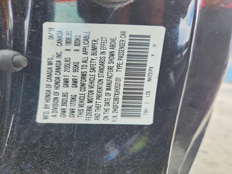 Aukcja sprzedaży 2018 Honda Civic, vin: 2HGFC3B7XJH353101, numer aukcji: 62624506