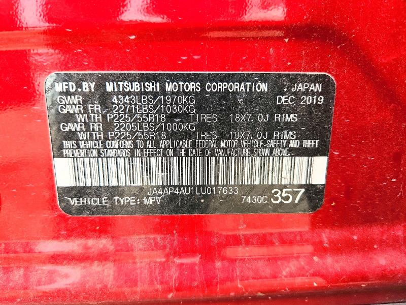 2020 Mitsubishi Outlander Sport მანქანა იყიდება აუქციონზე, vin: JA4AP4AU1LU017633, აუქციონის ნომერი: 61498806