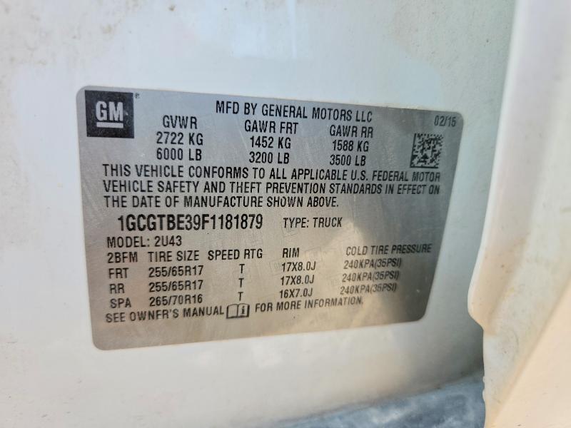 62499756 :رقم المزاد ، 1GCGTBE39F1181879 vin ، 2015 Chevrolet Colorado مزاد بيع
