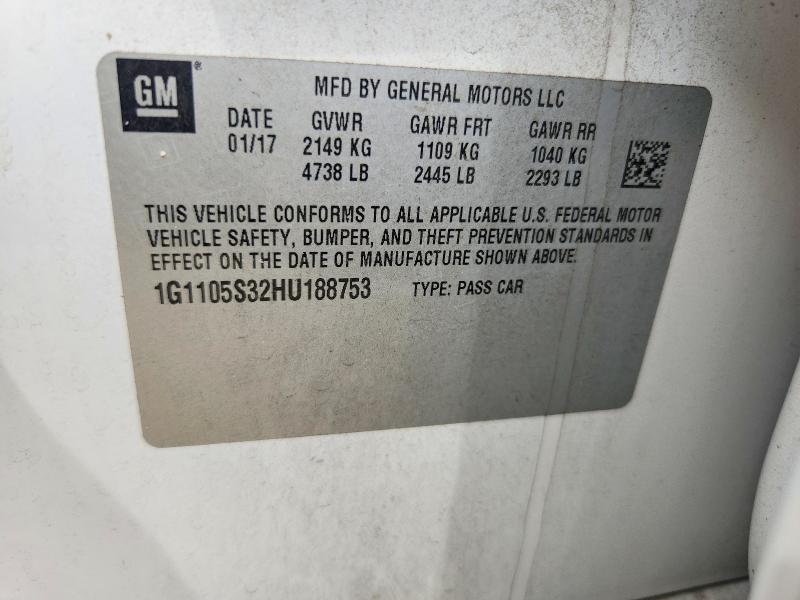 Aukcja sprzedaży 2017 Chevrolet Impala, vin: 1G1105S32HU188753, numer aukcji: 60148216