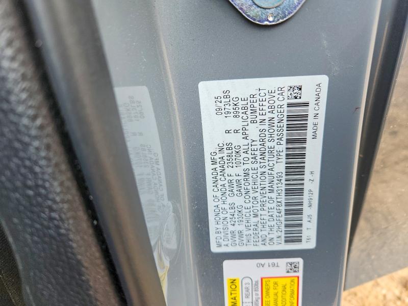 2026 Honda Civic მანქანა იყიდება აუქციონზე, vin: 2HGFE4F8XTH313493, აუქციონის ნომერი: 59854796