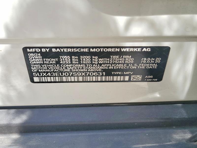 2025 Bmw X5 მანქანა იყიდება აუქციონზე, vin: 5UX43EU07S9X70631, აუქციონის ნომერი: 59019386
