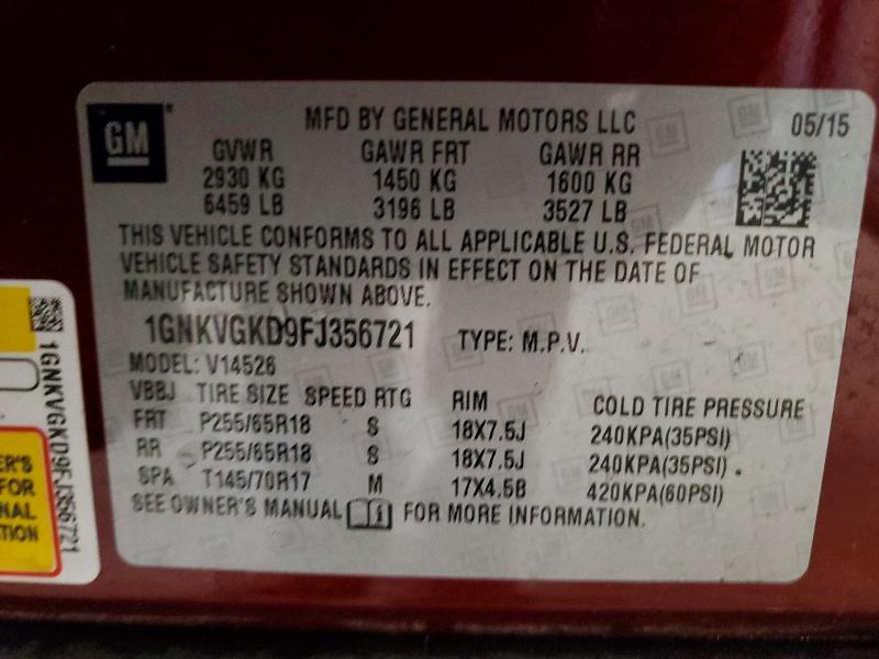 2015 Chevrolet Traverse მანქანა იყიდება აუქციონზე, vin: 1GNKVGKD9FJ356721, აუქციონის ნომერი: 60630726