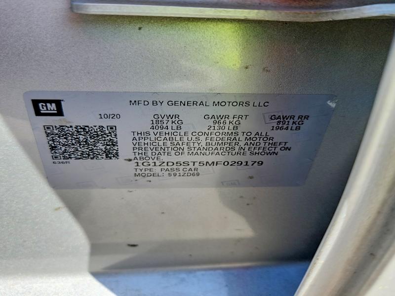 60872416 :رقم المزاد ، 1G1ZD5ST5MF029179 vin ، 2021 Chevrolet Malibu مزاد بيع
