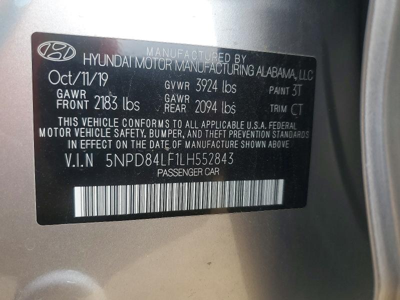 Aukcja sprzedaży 2020 Hyundai Elantra, vin: 5NPD84LF1LH552843, numer aukcji: 59543196