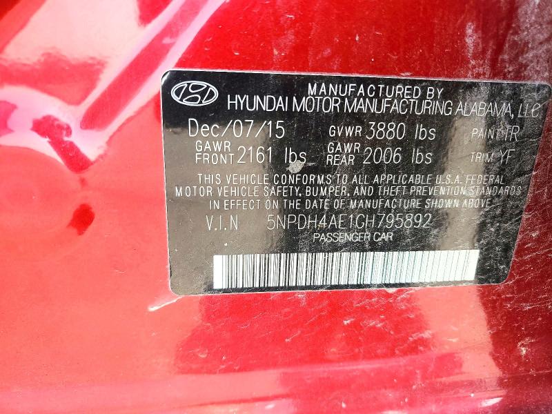59314066 :رقم المزاد ، 5NPDH4AE1GH795892 vin ، 2016 Hyundai Elantra مزاد بيع
