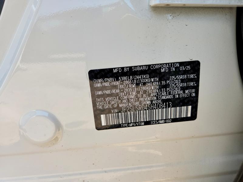2025 Subaru Forester მანქანა იყიდება აუქციონზე, vin: JF2SLSRD4SH408413, აუქციონის ნომერი: 62972316