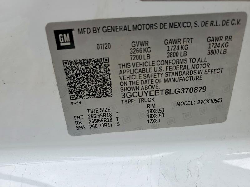 Продажа на аукционе авто 2020 Chevrolet Silverado, vin: 3GCUYEET8LG370879, номер лота: 60679466
