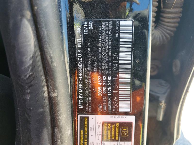 Продажа на аукционе авто 2017 Mercedes-benz C, vin: 55SWF4JB4HU194155, номер лота: 60138666