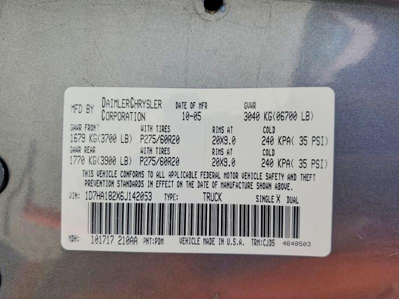 Продаж на аукціоні авто 2006 Dodge Ram 1500, vin: 1D7HA182X6J142053, номер лоту: 59401006