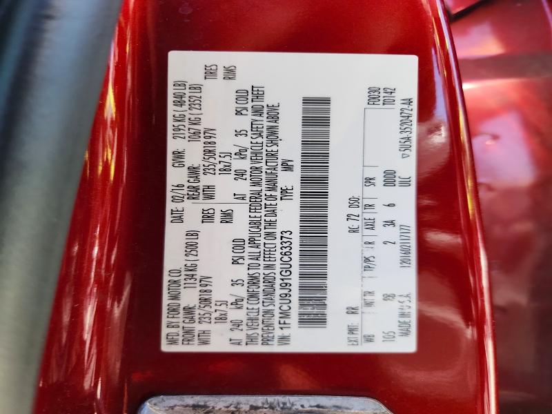 2016 Ford Escape მანქანა იყიდება აუქციონზე, vin: 1FMCU9J91GUC63373, აუქციონის ნომერი: 60839306