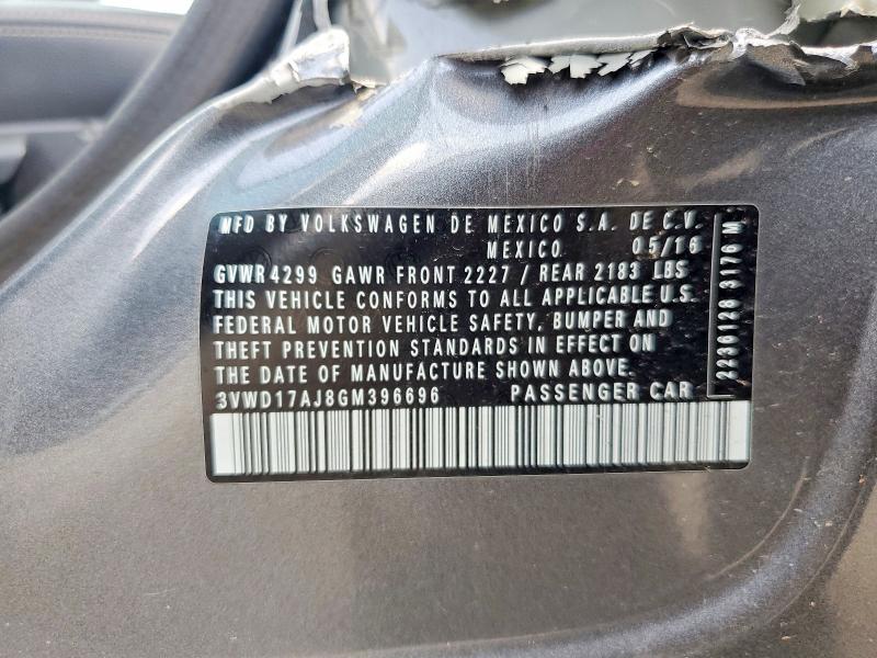 Aukcja sprzedaży 2016 Volkswagen Jetta, vin: 3VWD17AJ8GM396696, numer aukcji: 58733986