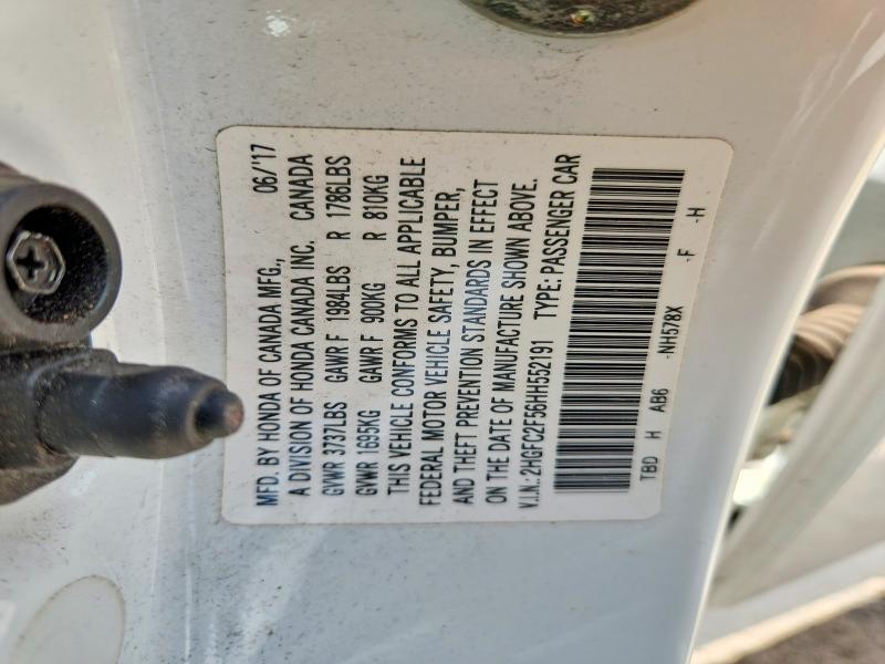 61983346 :رقم المزاد ، 2HGFC2F56HH552191 vin ، 2017 Honda Civic مزاد بيع