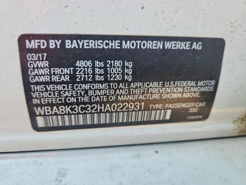 Продаж на аукціоні авто 2017 Bmw 330, vin: WBA8K3C32HA022931, номер лоту: 62508966