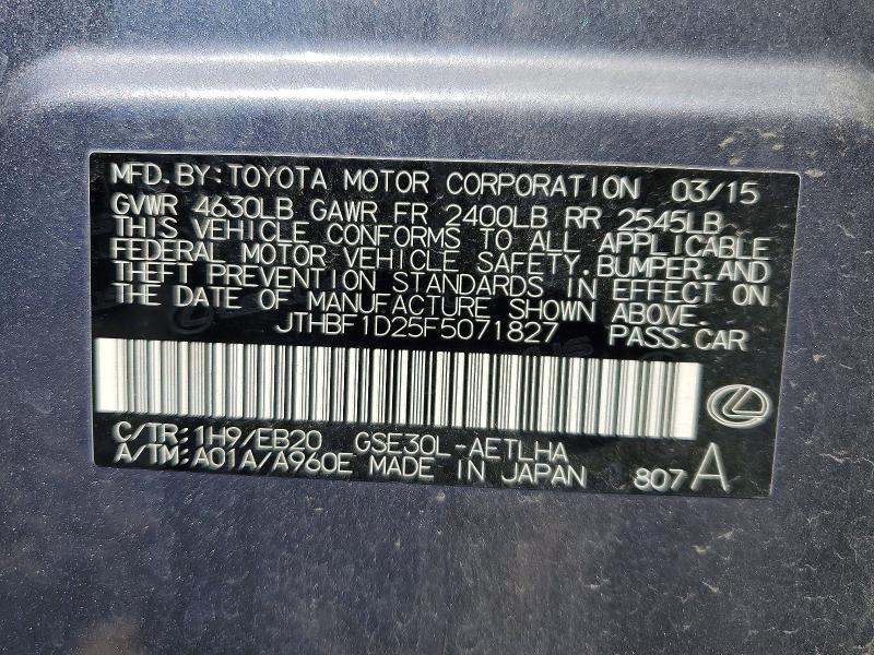 Aukcja sprzedaży 2015 Lexus Is, vin: JTHBF1D25F5071827, numer aukcji: 60876066