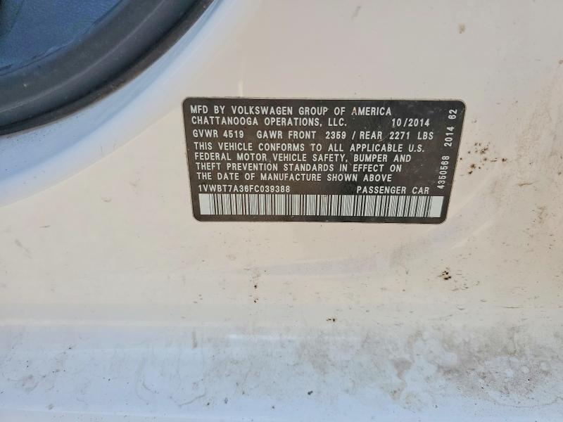 Продажа на аукционе авто 2015 Volkswagen Passat, vin: 1VWBT7A36FC039388, номер лота: 60899126