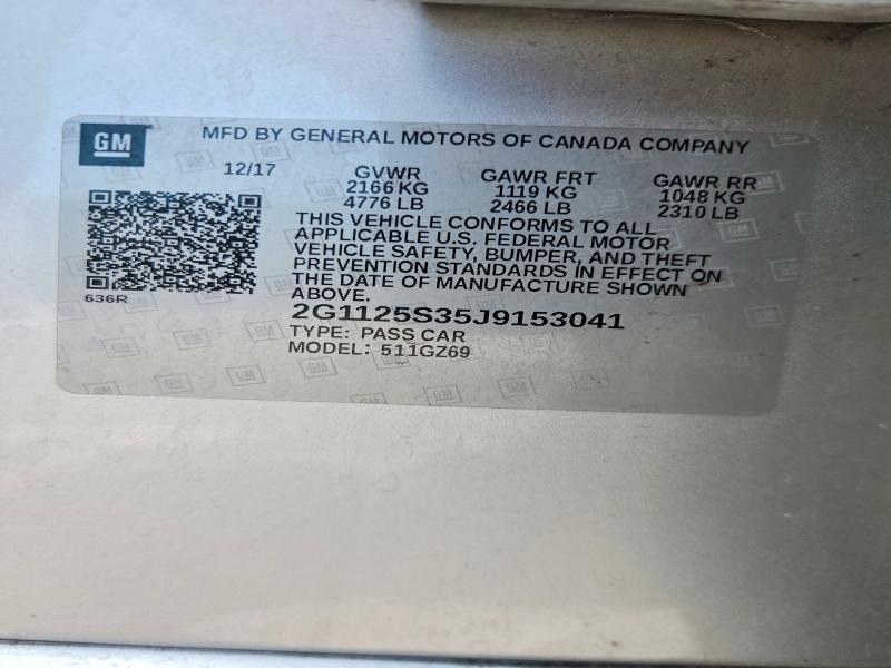 Продаж на аукціоні авто 2018 Chevrolet Impala, vin: 2G1125S35J9153041, номер лоту: 62604196