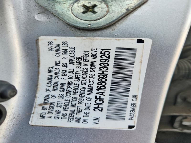 Aukcja sprzedaży 2009 Honda Civic, vin: 2HGFA16869H309251, numer aukcji: 60409876