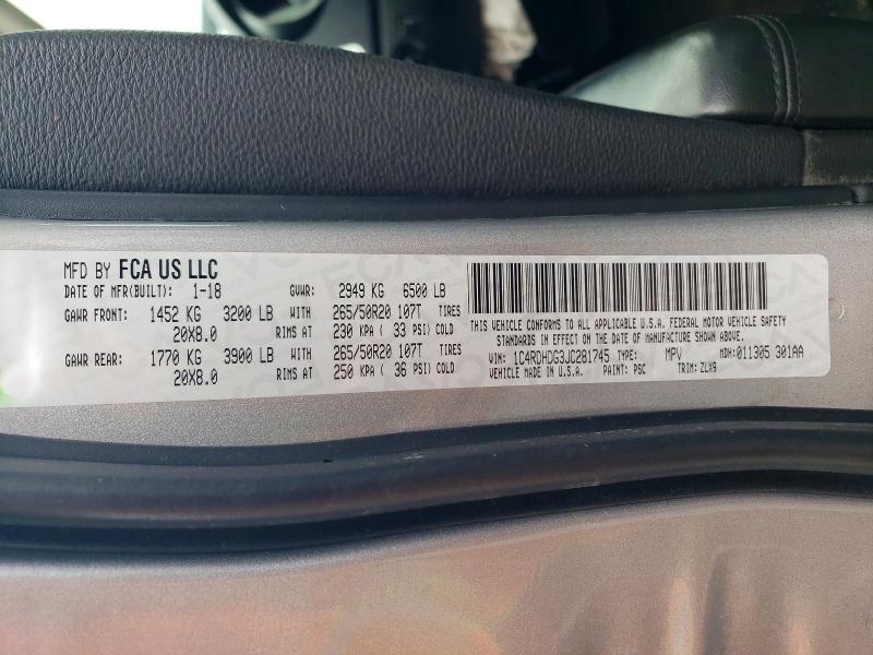 63509056 :رقم المزاد ، 1C4RDHDG3JC281745 vin ، 2018 Dodge Durango مزاد بيع