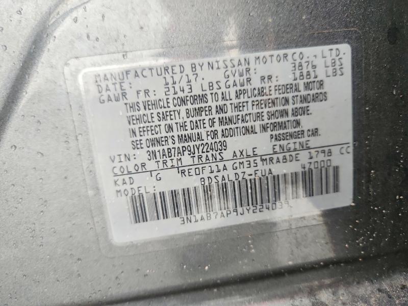 60444846 :رقم المزاد ، 3N1AB7AP9JY224039 vin ، 2018 Nissan Sentra مزاد بيع