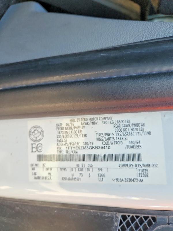 2016 Ford Transit მანქანა იყიდება აუქციონზე, vin: 1FTYE9ZM3GKB39410, აუქციონის ნომერი: 60800006