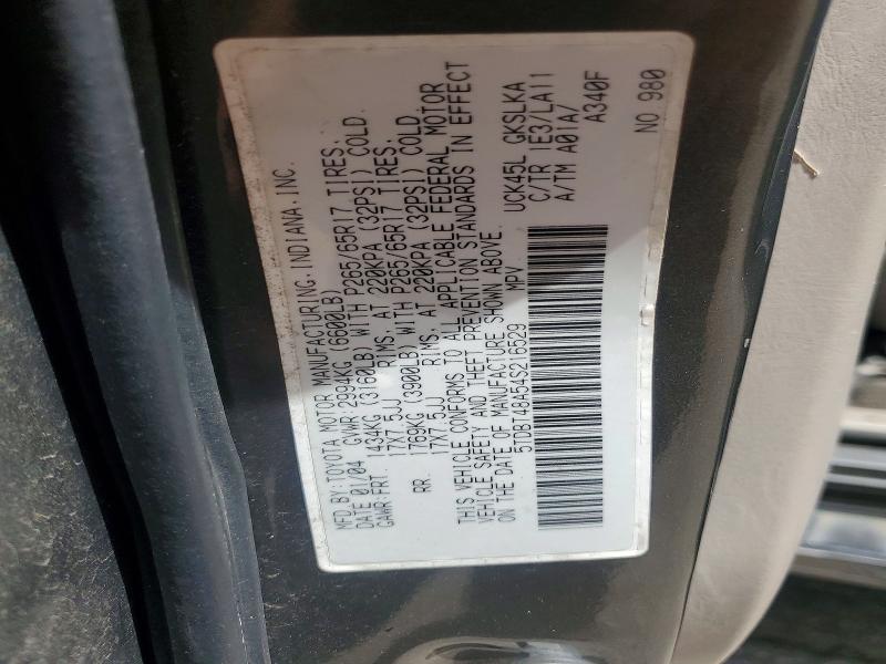 Aukcja sprzedaży 2004 Toyota Sequoia, vin: 5TDBT48A54S216529, numer aukcji: 62008426