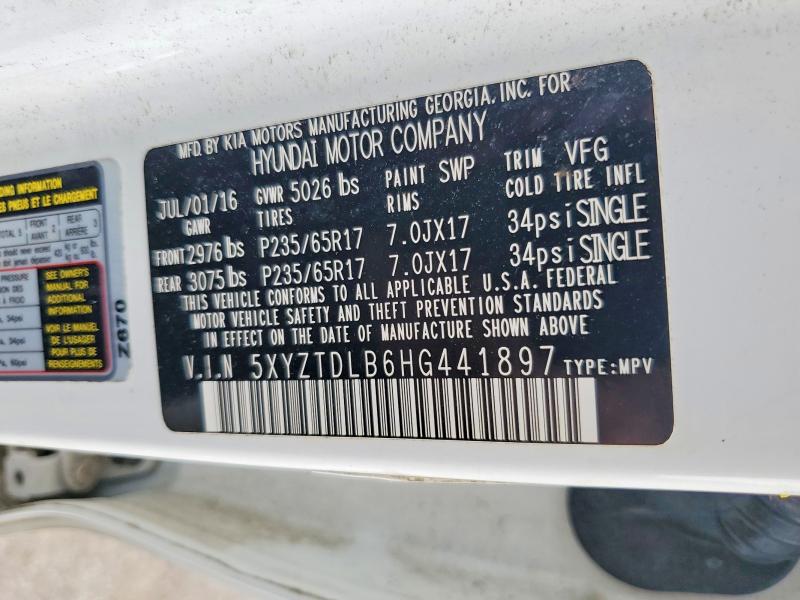 62400666 :رقم المزاد ، 5XYZTDLB6HG441897 vin ، 2017 Hyundai Santa Fe Sport مزاد بيع