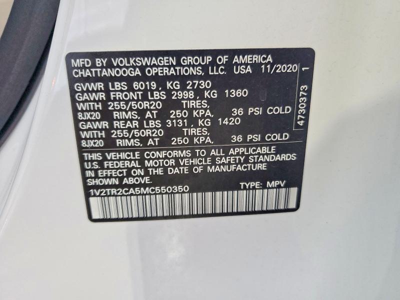 60918876 :رقم المزاد ، 1V2TR2CA5MC550350 vin ، 2021 Volkswagen Atlas مزاد بيع