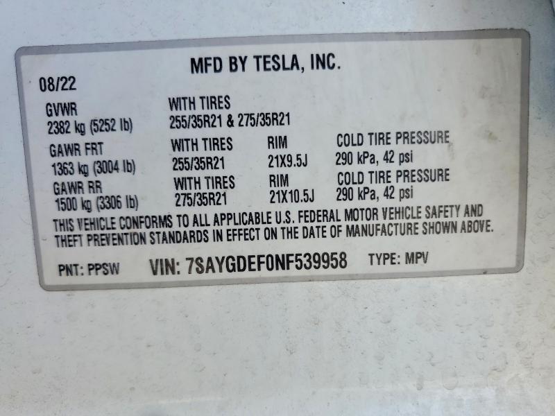 Aukcja sprzedaży 2022 Tesla Model Y, vin: 7SAYGDEF0NF539958, numer aukcji: 60364066