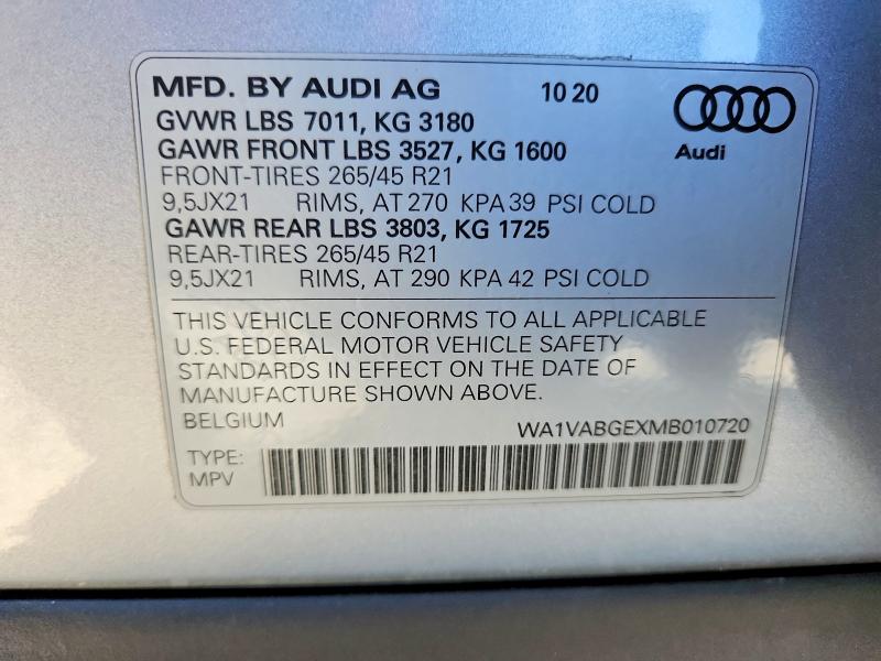 Продажа на аукционе авто 2021 Audi E-tron, vin: WA1VABGEXMB010720, номер лота: 63200066